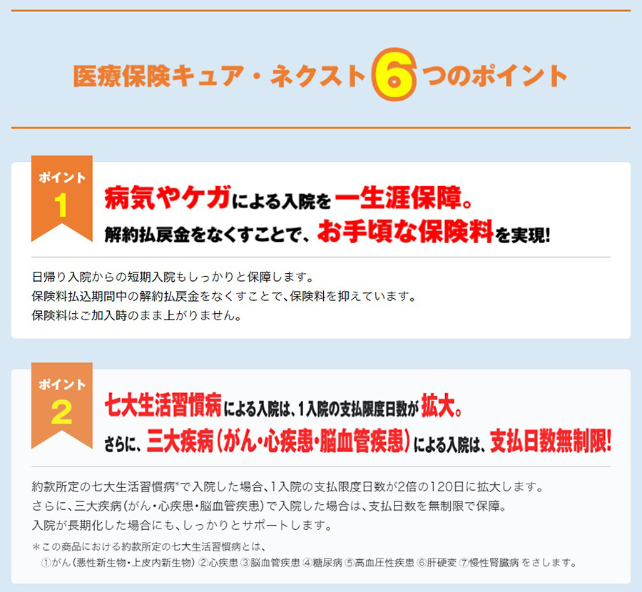 医療保険キュア・ネクスト６つのポイント