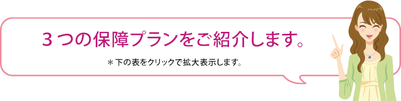 3つの保障プランをご紹介します。