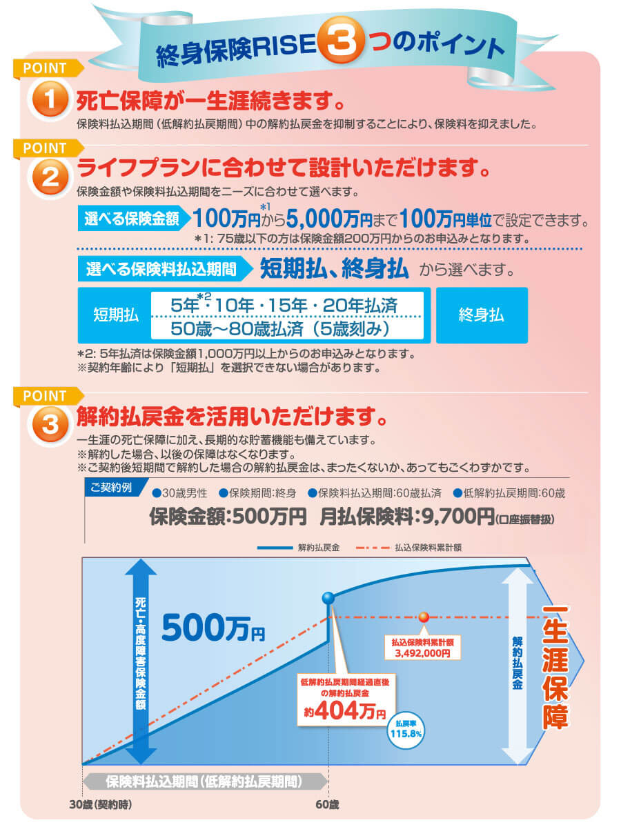 終身保険 ライズ　３つのポイント